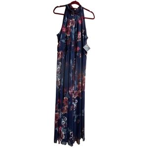 Navy Floral Sleeveless Maxi Dress